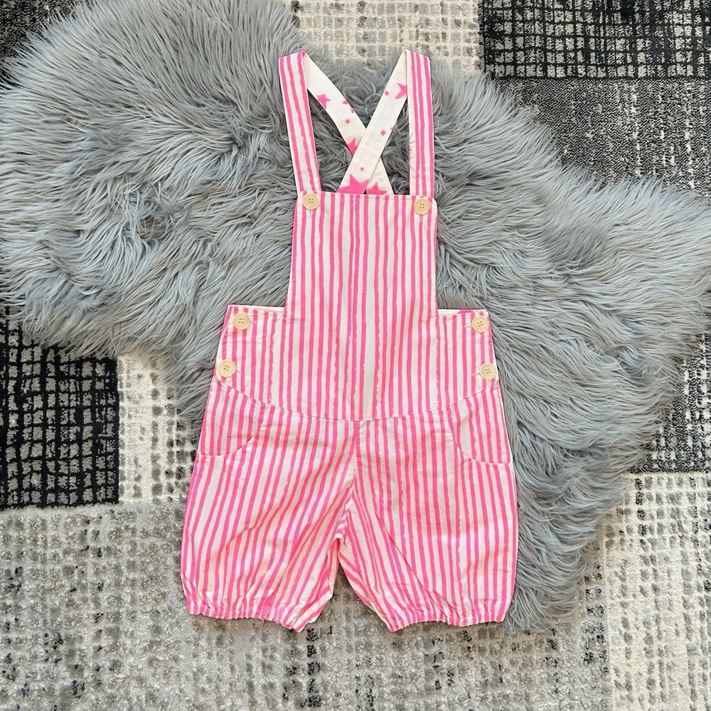 Noe & Zoe Neon Hot Pink Stripes And Stars‎ Shortalls Size 10Y (MSRP $91)
